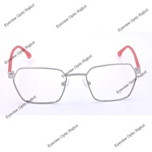 Geometric, Hexagonal Style Metal eyeglasses Silver, Red color FMT20